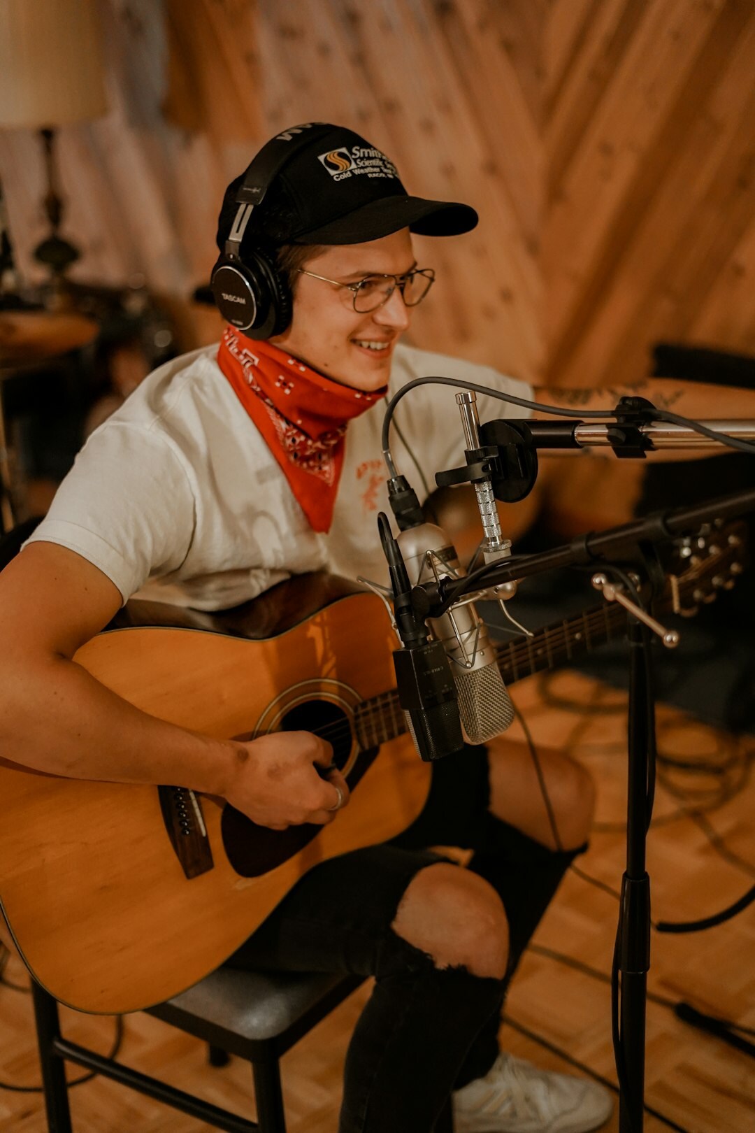 musician recording in studio